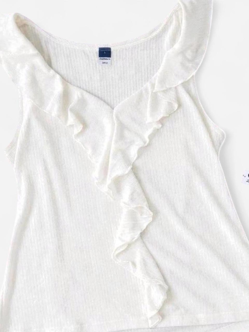 Old Navy Ruffle Ribbed Tank Ivory NWT Large - Picture 7 of 7